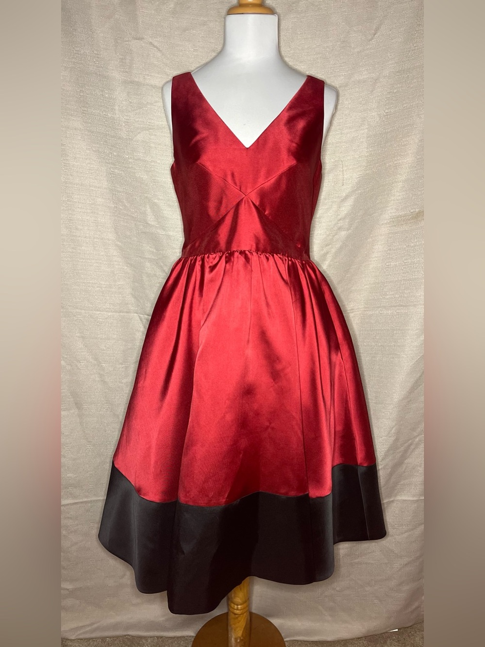 Donna Morgan Burgundy Satin Dress with Black Lining